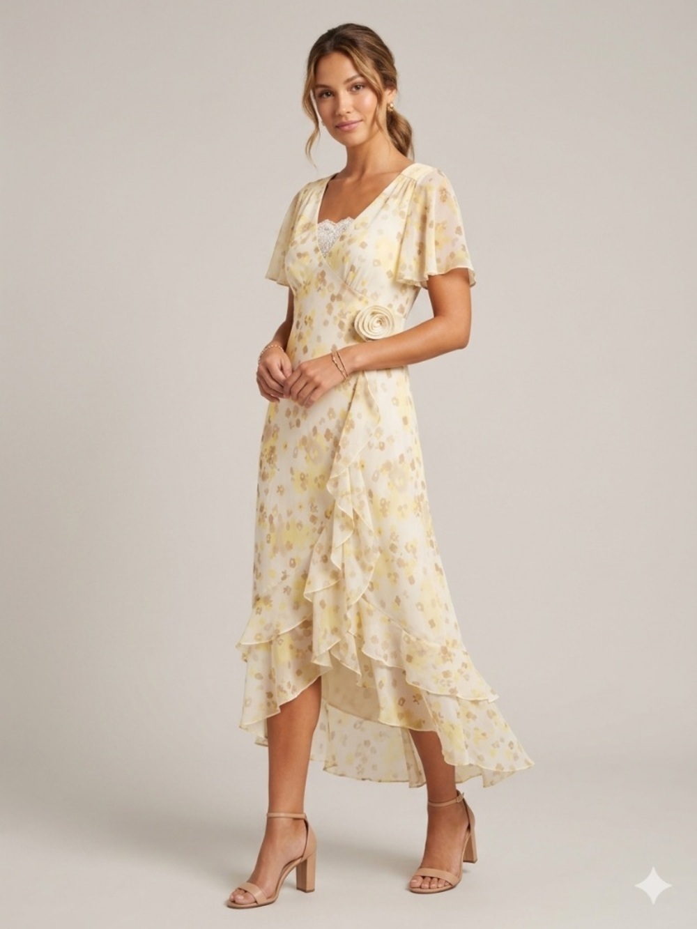Banana Republic Vintage 90s Women’s Cottagecore Yello/cream Floral Midi Dress 10